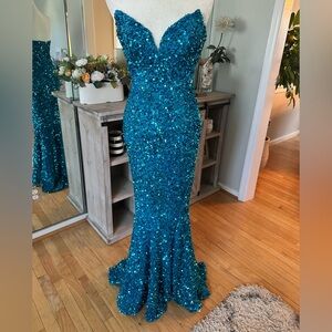 Strapless Mermaid Sequin Prom Dress - Aqua